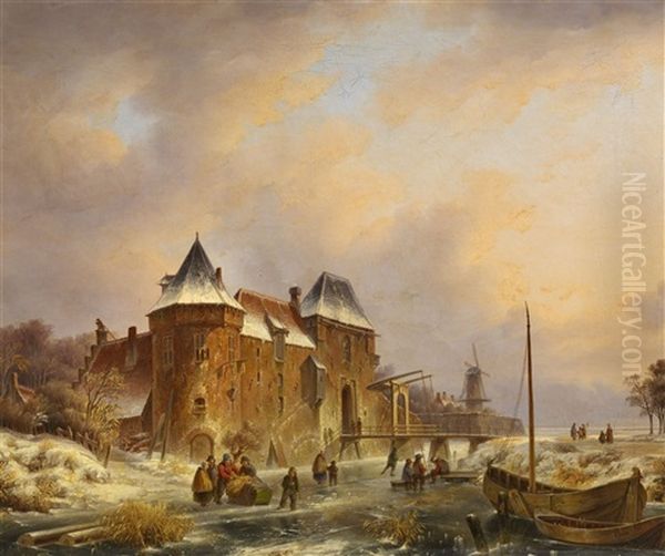 Stadt An Einem Zugefrorenen Fluss Oil Painting by Bruno van Straaten the Elder