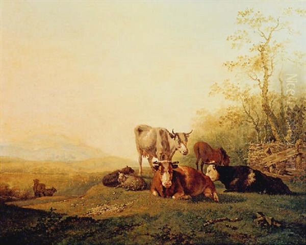 Cattle And Sheep In An Extensive Landscape Oil Painting by Bruno van Straaten the Elder