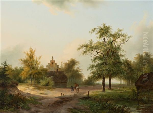 Landscape With Walkers On A Forest Path Oil Painting by Bruno van Straaten the Younger