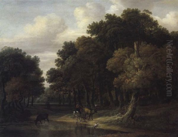 Ein Hirt Trankt Seine Kuhe An Einem Wasserlauf Oil Painting by Lambert Hendriksz van der Straaten