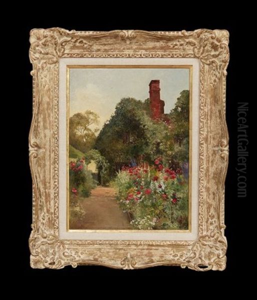 Cottage Garden In Bloom Oil Painting by Arthur Claude Strachan