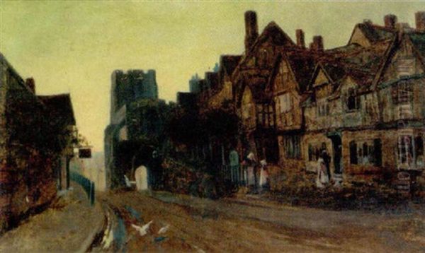 High Street At Dusk, Warwick Oil Painting by Arthur Claude Strachan