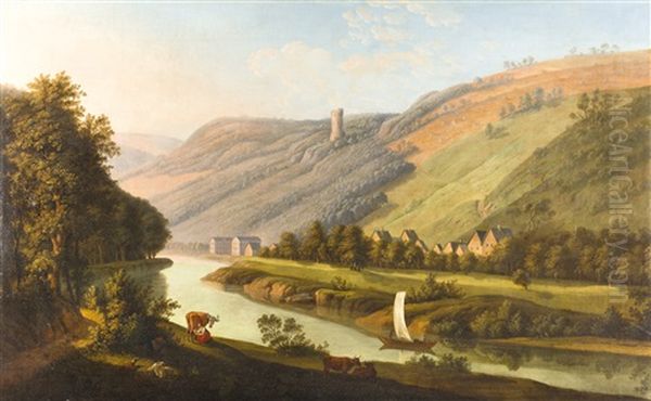 Flusslandschaft In Mitteldeutschland Oil Painting by Ludwig Philipp Strack