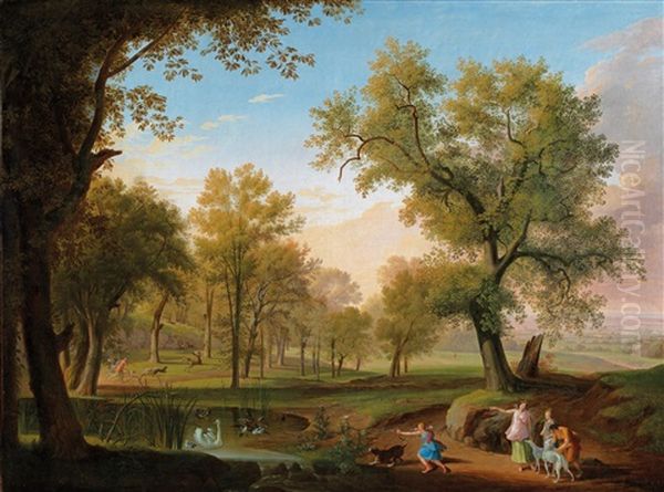 A Campagna Landscape With Diana And Her Nymphs At The Hunt Oil Painting by Ludwig Philipp Strack