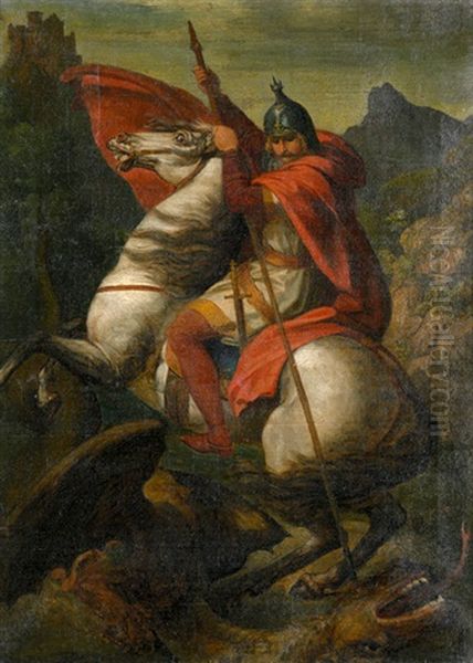 Der Hl. Georg Im Kampf Mit Dem Drachen Oil Painting by Alexander Straehuber