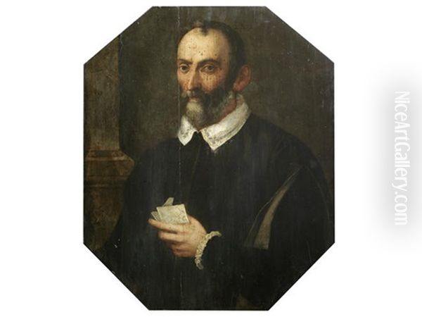 Portrait Of A Gentleman, Half-length, In Black Costume And Holding A Letter Oil Painting by Jan van der Straet (Stradanus)