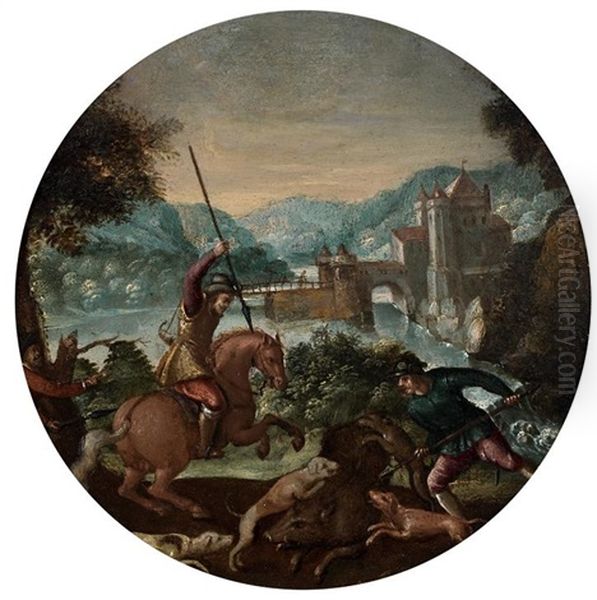 Scene De Chasse Au Sanglier Oil Painting by Jan van der Straet (Stradanus)