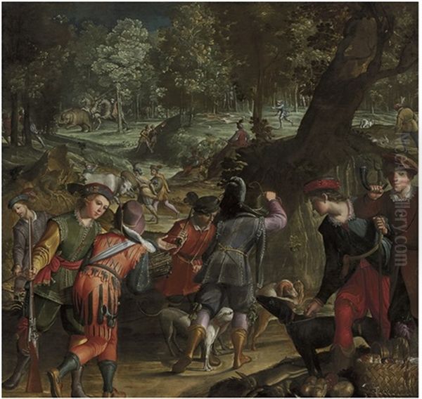 The Elephant Hunt Oil Painting by Jan van der Straet (Stradanus)