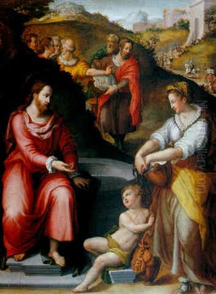 Jesus Und Die Samariterin Am Brunnen Oil Painting by Jan van der Straet (Stradanus)