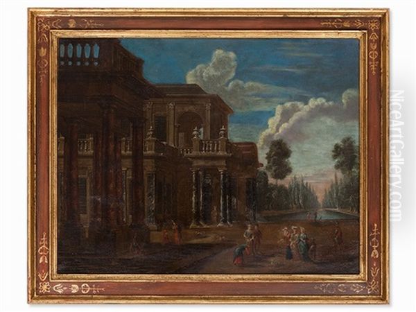 Palace With Courtiers Oil Painting by Jan Baptist Van Der Straeten