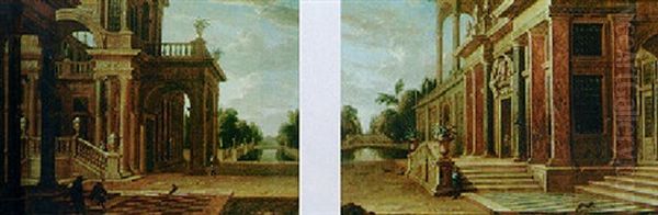 Architectural Capriccio With Palace Facades And Garden Vista Oil Painting by Jan Baptist Van Der Straeten