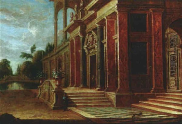 Architectural Capriccio Of Palace Facades With Garden Vistas by Jan Baptist Van Der Straeten