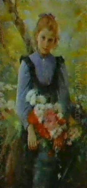 Fancuilla Con Mazzo Di Fiori Oil Painting by Carlo Stragliati