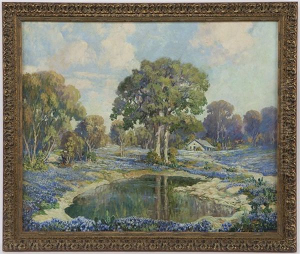 Untitled - Bluebonnets Oil Painting by Franz Strahalm