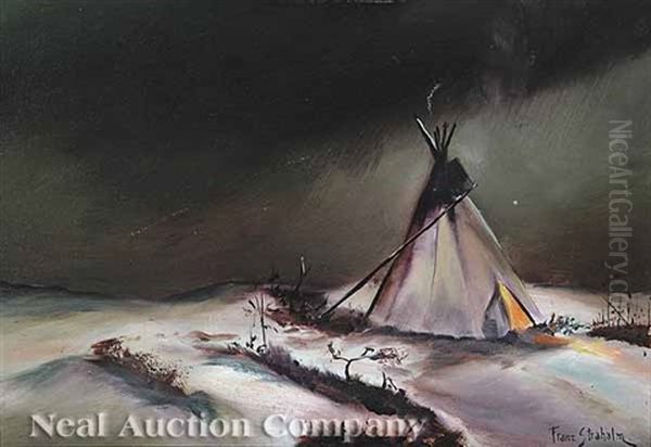 Indian Encampment At Dusk by Franz Strahalm