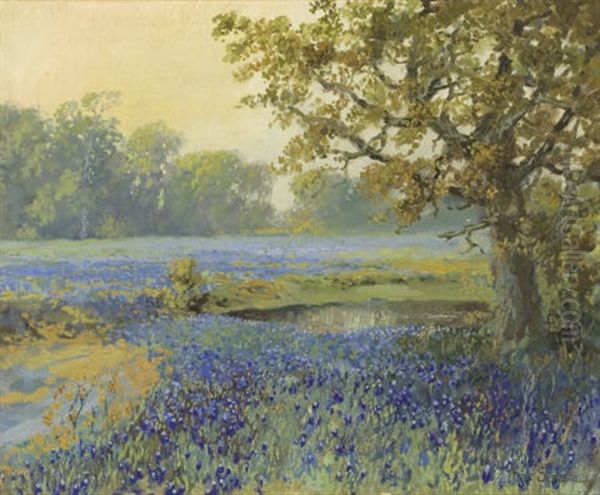 Field With Bluebonnets Oil Painting by Franz Strahalm