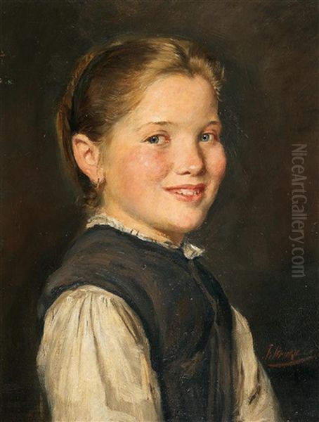 Girl In Traditional Costume Oil Painting by Josef Straka