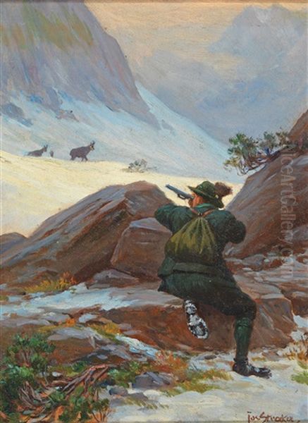 Chamois Hunter Oil Painting by Josef Straka