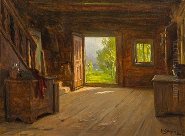 Interieur Mit Blick Ins Grune Oil Painting by Josef Straka