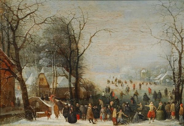 Paysage D'hiver Avec Patineurs Oil Painting by Anthonie van Stralen