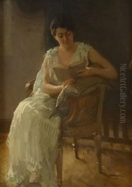 Reading Oil Painting by Ipolit Strambulescu (Strambu)