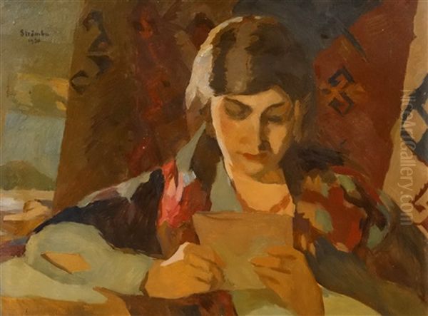 Woman Reading Oil Painting by Ipolit Strambulescu (Strambu)