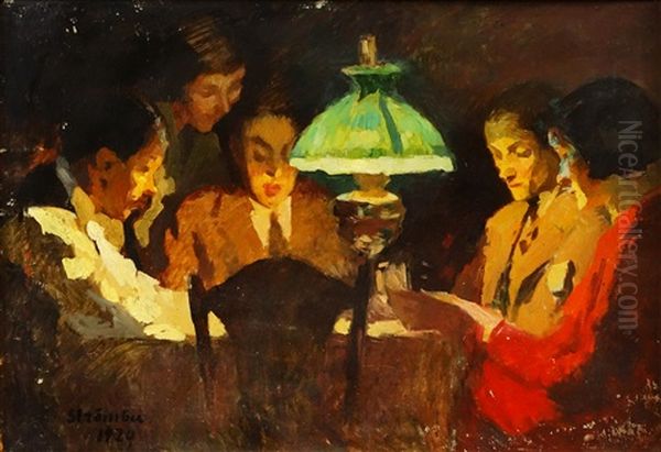 Lamp Effect Oil Painting by Ipolit Strambulescu (Strambu)