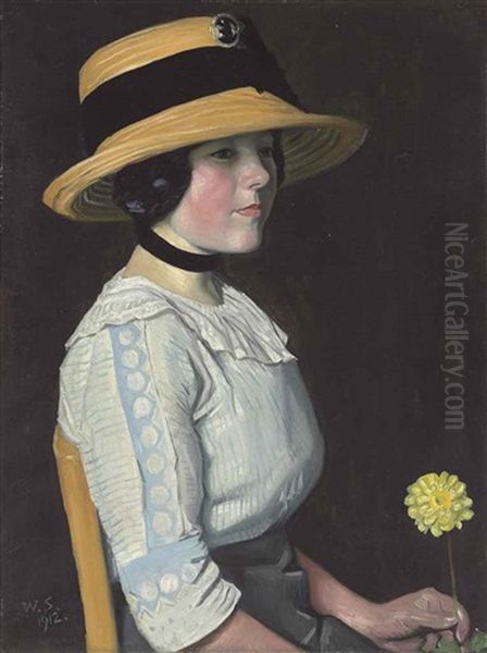 The Straw Hat Oil Painting by William Strang