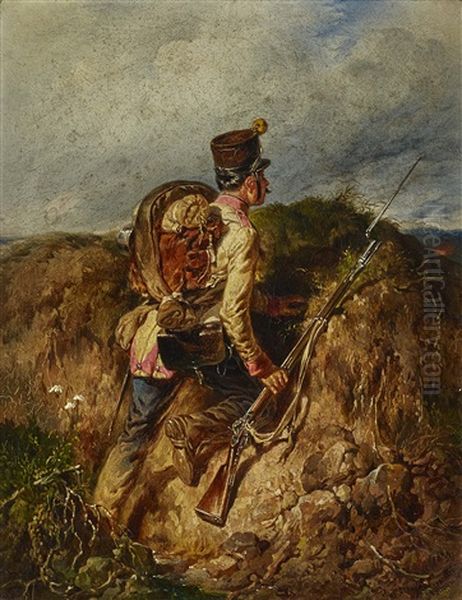 Sly Patrol Oil Painting by Anton (Josef A.) Strassgschwandtner