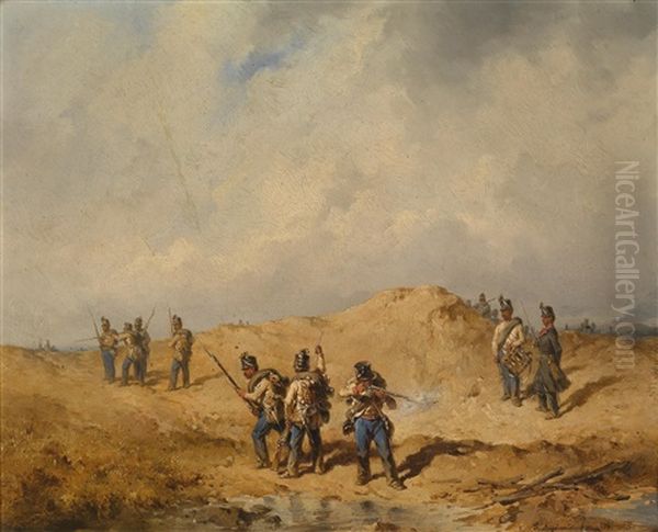 Manover Der Infanterie Oil Painting by Anton (Josef A.) Strassgschwandtner