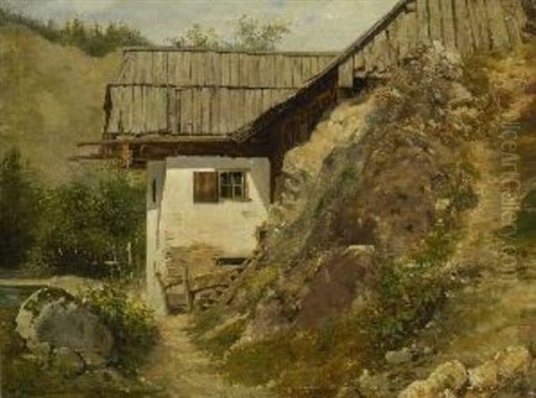 Bauernhaus Oil Painting by Anton (Josef A.) Strassgschwandtner