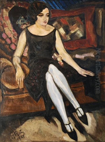 Elegant Lady In Black Oil Painting by Henri Van Straten