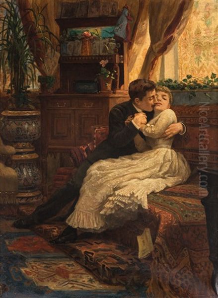 Couple In The Drawing Room Oil Painting by Carlo Stratta