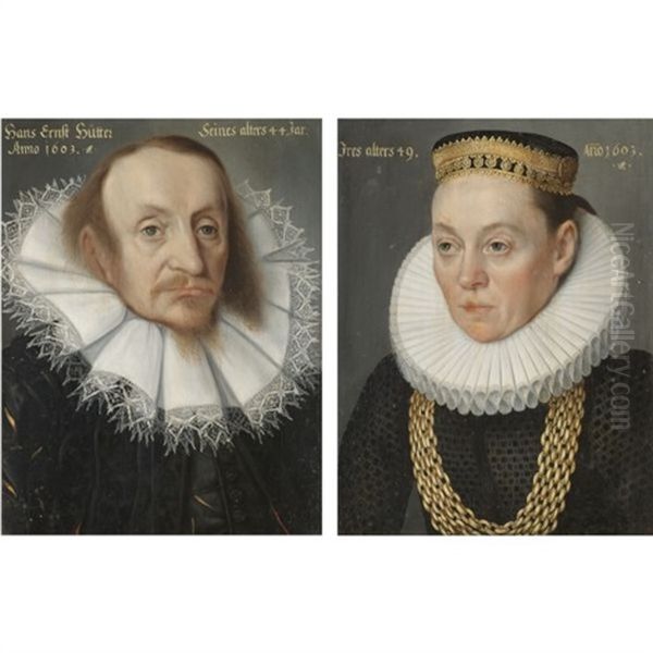 Portrait Of Hans Ernst Hutter (+ Portrait Of A Lady (clara Hutter?); Pair) Oil Painting by Lorenz Strauch