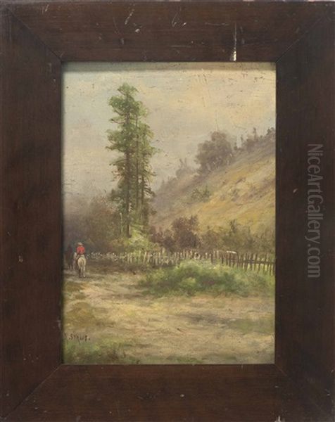 Cowboy On A Country Road Oil Painting by Meyer Straus