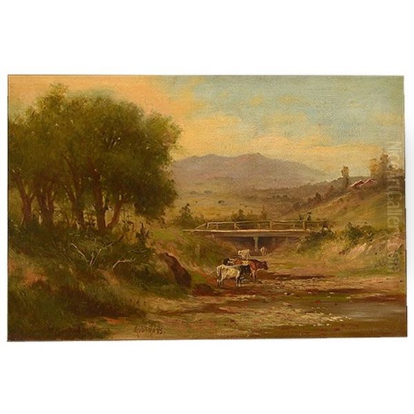 Cows In A River Bed Oil Painting by Meyer Straus