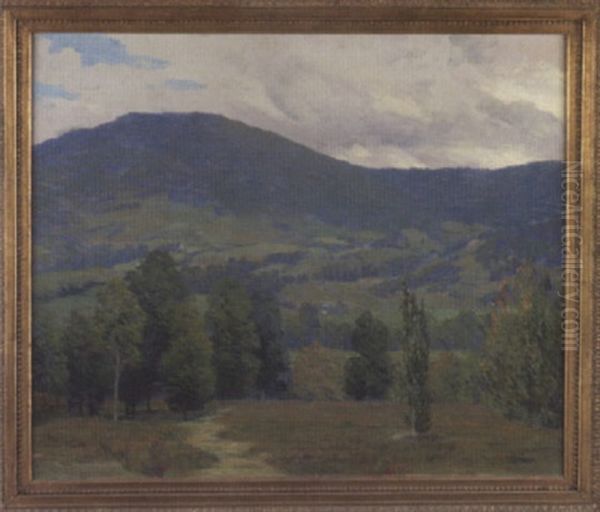 Summer Valley Landscape Surrounded By Mountains, Rolling Hills And Trees Oil Painting by Harold Arthur Streater