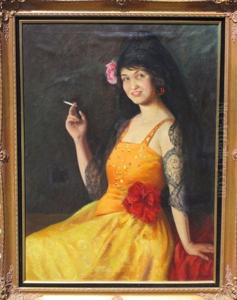 Woman In A Yellow Dress Oil Painting by Harold Streator