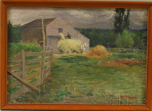 Farm Landscape With Hay Wagon Oil Painting by Harold Streator