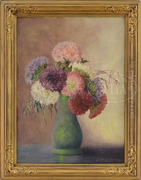 Still-life With Multi-colored Zinnias In A Green Vase Oil Painting by Max Theodor Streckenbach