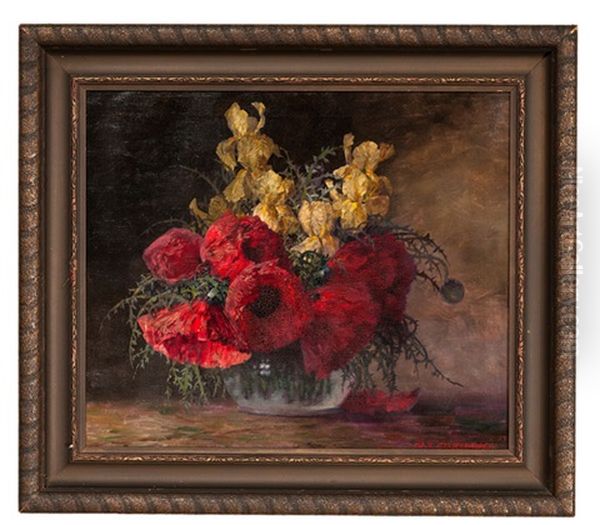 Still Life With Poppies Oil Painting by Max Theodor Streckenbach