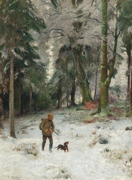 Hoarfrost In The Wood Oil Painting by Emil Strecker