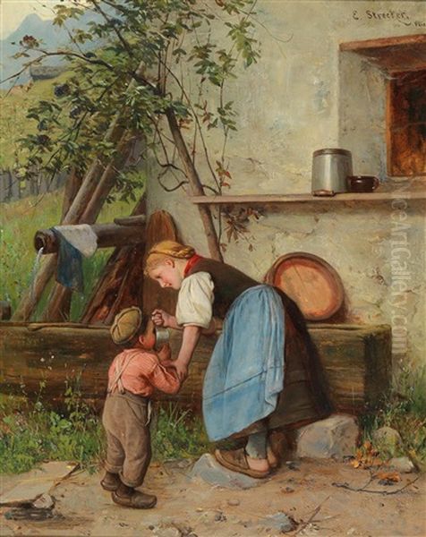 At The Well Oil Painting by Emil Strecker