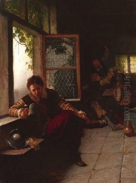 Im Wirtshaus. Landsknecht Mit Seinem Krug Am Offenen Fenster by Emil Strecker