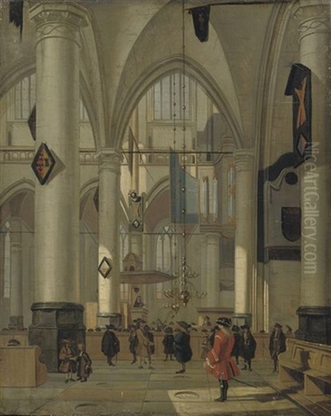 The Interior Of A Protestant Church With Elegant Figures Oil Painting by Hendrick van Streeck