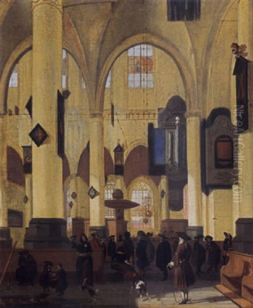 An Interior Of A Protestant Gothic Church With Figures During A Sermon Oil Painting by Hendrick van Streeck