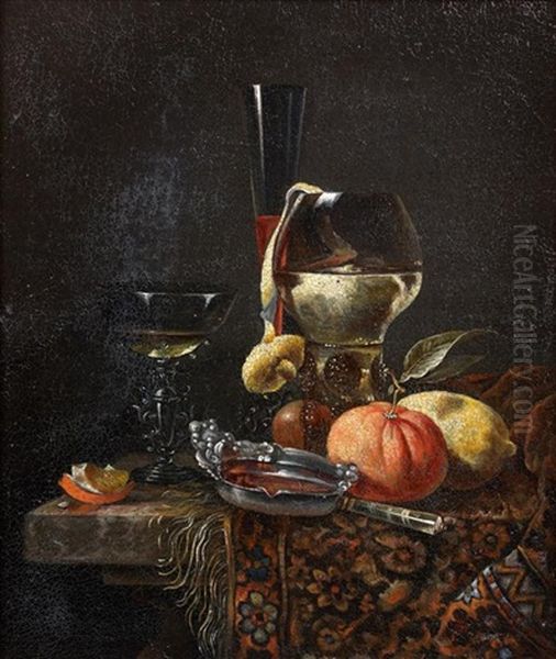 Natures Mortes Aux Verres Et Fruits Disposes Sur Un Entablement Recouvert D'un Tapis (pair) Oil Painting by Juriaen van Streeck