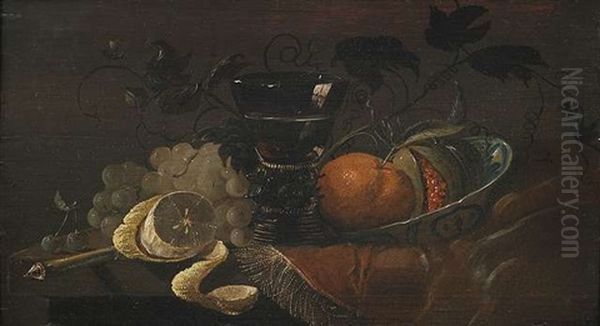 Obststilleben Mit Delfter Schale Und Noppenglas Oil Painting by Juriaen van Streeck