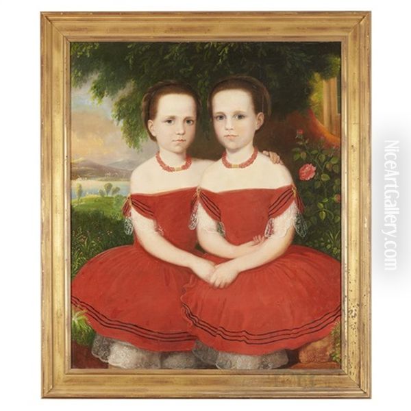 Portrait Of Two Sisters In Red Oil Painting by Robert Street