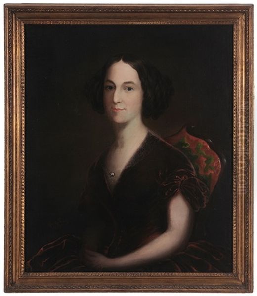 Portrait Of A Woman In A Lace-trimmed Velvet Gown Oil Painting by Robert Street